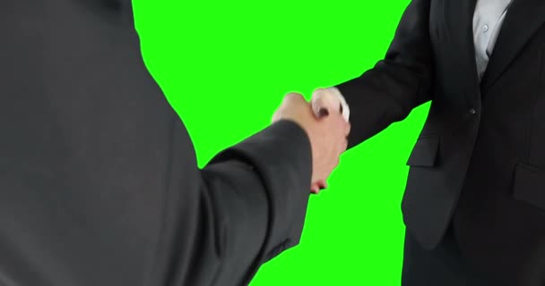 Geschäftsleute Beim Händeschütteln Auf Grünem Bildschirm — Stockvideo