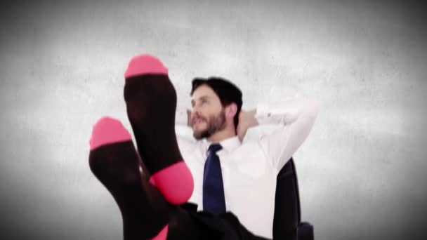 Smiling Businessman Relaxing Himself Desk — Stock Video