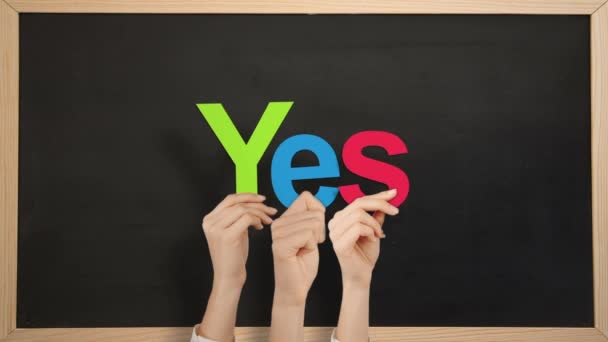 Hands Holding Yes Chalkboard — Stock Video