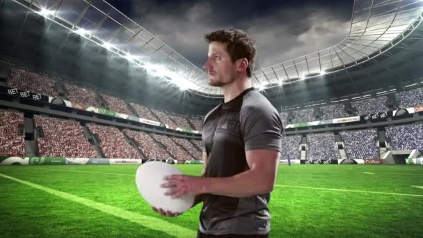Stadyumda Topu Tutan Ciddi Rugby Oyuncusu — Stok video
