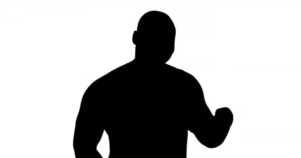 Muscular Silhouette Man Holding Protein White Background — Stock Video