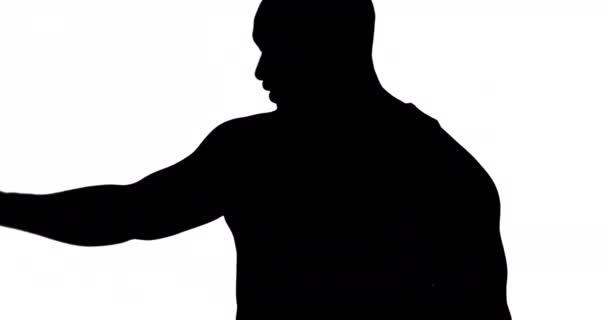 Muscular Silhouette Man Flexing Muscles White Background — Stock Video