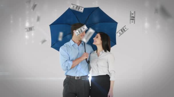 Verbundbild Von Geschäftsleuten Die Unter Einem Schirm Stehen — Stockvideo