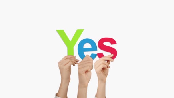 Hands Holding Yes White Background — Stock Video