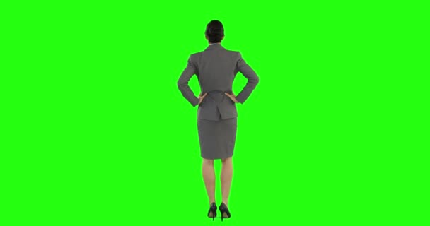 Business Woman Standing Looking Green Screen — Stock Video