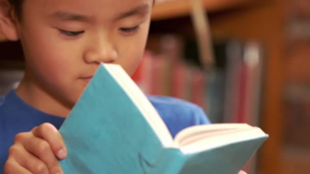 Copil Asiatic Drăguț Citind Carte Slow Motion — Videoclip de stoc