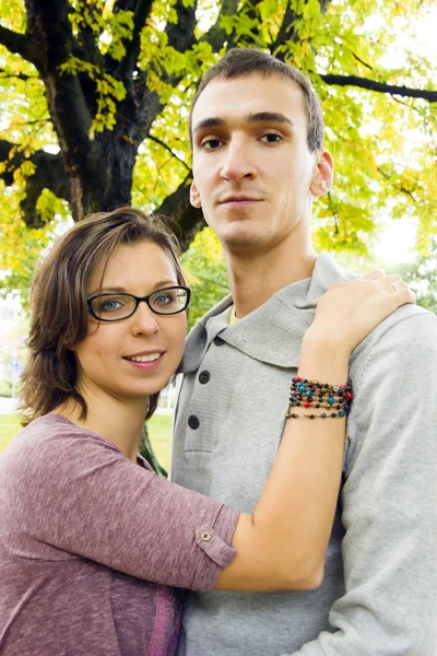 Portrait of love couple outdoor looking happy — Stock Photo, Image