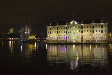 Het Scheepvaartmuseum(Maritime Museum) Amsterdam gece atış