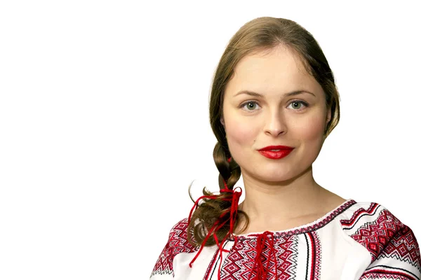 Portrét krásné mladé ženy v ukrajinské národní sraženina — Stock fotografie