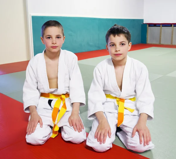 Chłopcy w hali sportowej jest zaangażowany w judo Obraz Stockowy