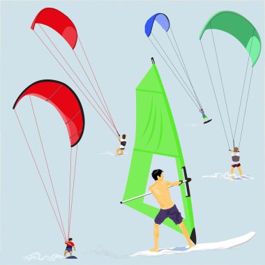 Kite and Wind Surfers clipart