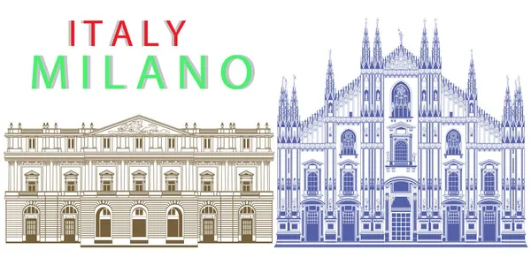 Duomo di Milano e Teatro alla Scala — Vettoriale Stock
