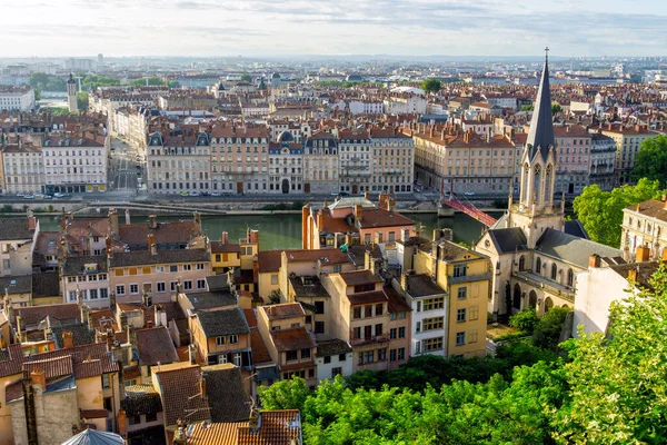Panorama de Lyon avec rivière Saône, — Photo