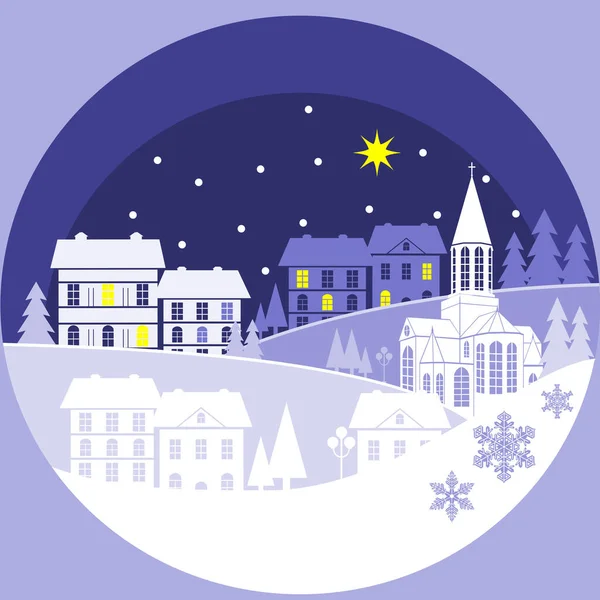 Ilustração Vetorial Paisagem Nevada Natal Noite — Vetor de Stock