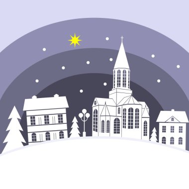 Geceleri karlı Noel manzarasının vektör çizimi