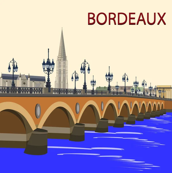 Pont Pierre Famous Bridge Garonne River Bordeaux France — Stock vektor