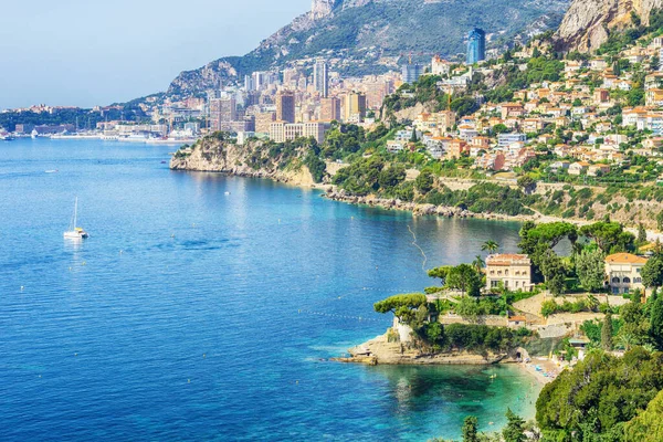 Middellandse Zeekust Met Uitzicht Baai Stad Roquebrune Alpes Martin Franse — Stockfoto