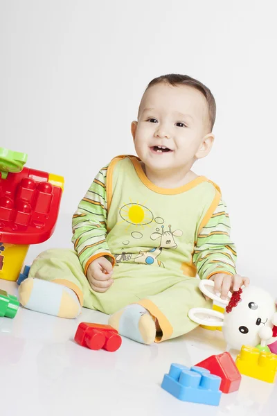 Portrait of happy beautiful little boy on white background — Stock Photo, Image