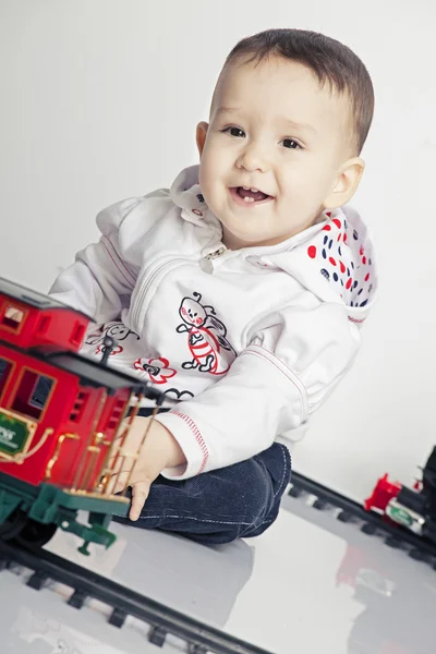 Portrait of happy beautiful little boy on white background — Stock Photo, Image