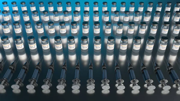 Illustration Injektionsflaskor Och Sprutor Med Covid Vaccin — Stockfoto