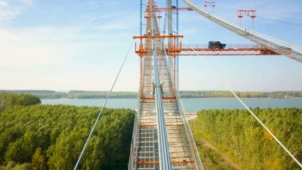 Tulcea Románia 2021 Október Függőhíd Építése Duna Felett Európa Harmadik — Stock videók