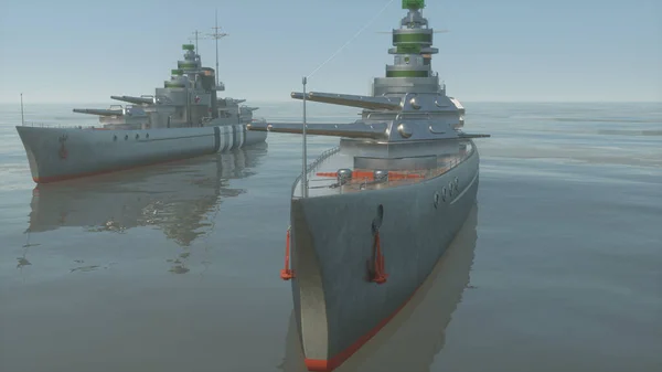 外洋における戦艦戦隊の3Dイラスト ロイヤリティフリーのストック写真