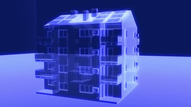 Animation Holographic Apartment Complex Plan Rotating Loopable — Stock Video