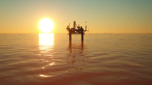 Animation Oil Drilling Platform Sunset — Wideo stockowe