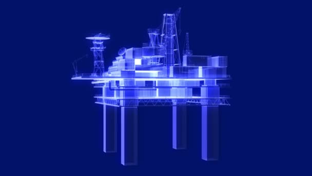 Animation Holographic Oil Drilling Platform Rotating Loopable — Stock video