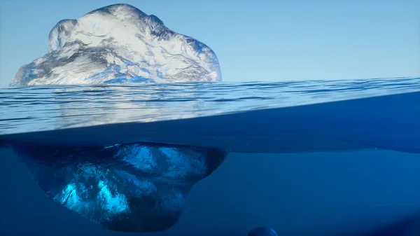 3d rendering of an iceberg, underwater split view