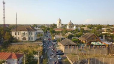 Romanya 'nın Tuna Deltası' ndaki küçük bir balıkçı kasabası olan Jurilovca 'nın hava manzarası