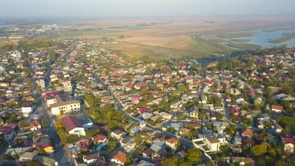 Romanya Nın Kuzey Dobruja Kentindeki Tulcea Kentinin Hava Manzarası — Stok video