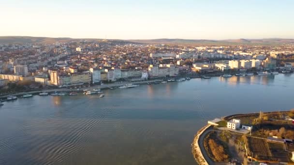 Vista Aérea Del Puerto Tulcea Del Danubio Antes Desembocar Mar — Vídeo de stock