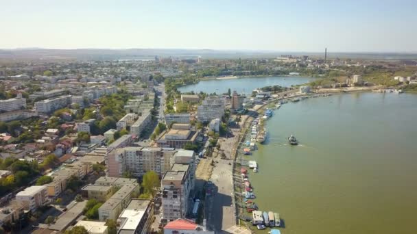 Vista Aérea Del Puerto Tulcea Del Danubio Antes Desembocar Mar — Vídeo de stock