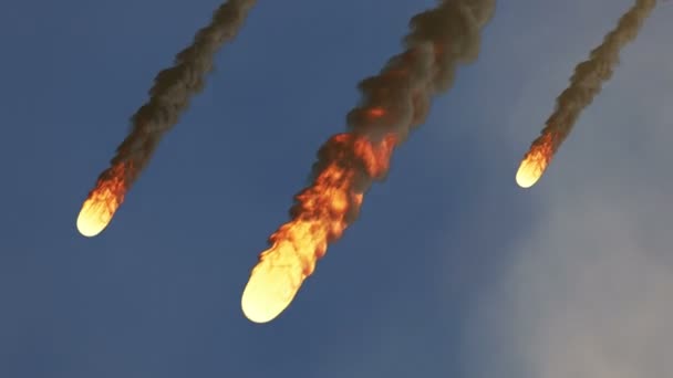 Animace Meteoritického Deště Hořícího Zemské Atmosféře — Stock video