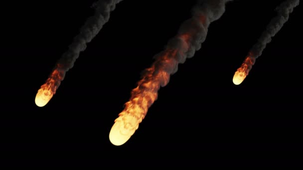 Анимация Метеоритного Дождя Изолированного Черном Матовой Люмой — стоковое видео