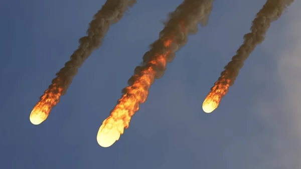 3d Rendering of a meteor shower burning up in the earth\'s atmosphere