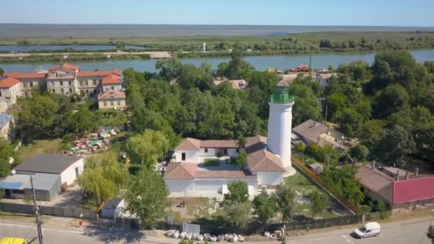 Aerial View Old Lighthouse Sulina City Romania — ストック動画