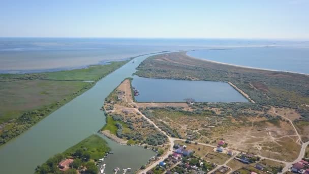 Aerial View Musura Bay Danube Flowing Black Sea — Vídeo de Stock