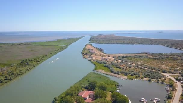 Aerial View Musura Bay Danube Flowing Black Sea — Wideo stockowe