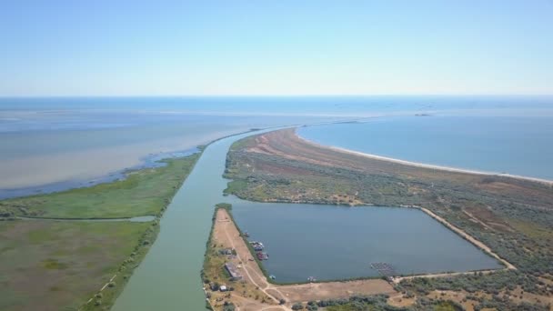 Aerial View Musura Bay Danube Flowing Black Sea — стоковое видео