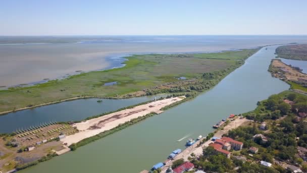 Aerial View Musura Bay Danube Flowing Black Sea — Vídeo de Stock