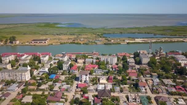 Aerial View Sulina City Harbor Danube Flowing Black Sea — Vídeo de stock
