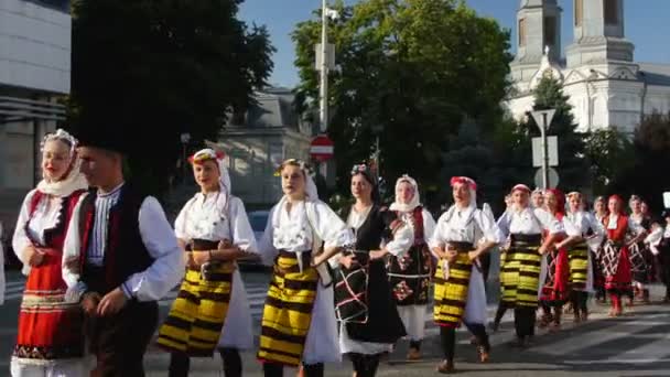 Tulcea Romania August Macedonian National Costumes Parade International Folklore Festival — Wideo stockowe