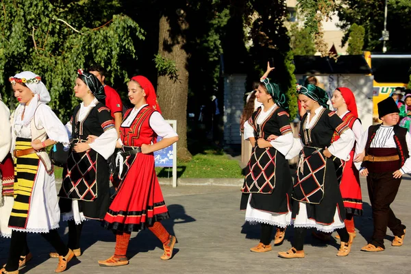 Tulcea Ρουμανια Αυγουστου Μακεδονική Ομάδα Χορευτών Παραδοσιακές Φορεσιές Στο Διεθνές — Φωτογραφία Αρχείου