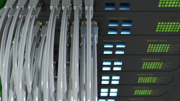 Ethernet Rackmount Switches Ethernet Cables Data Center Concept Animation — Stock Video