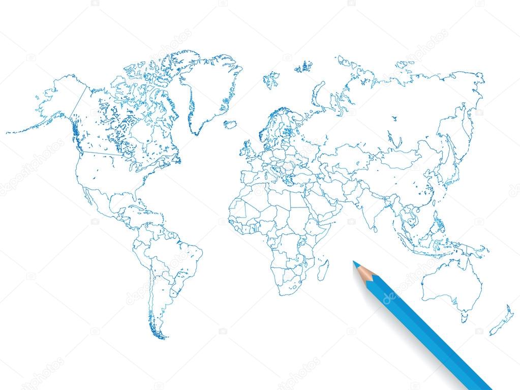 Colored pencil world map illustration