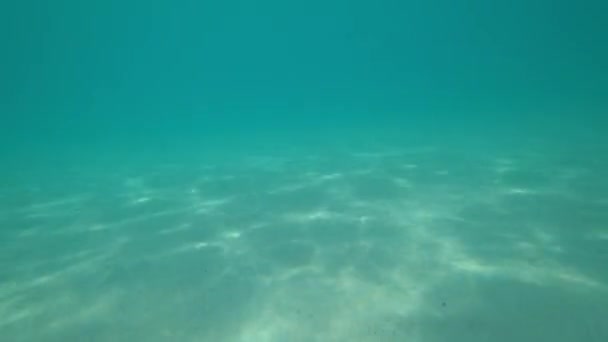 Solen strålar skimrar på sanden under vattnet — Stockvideo