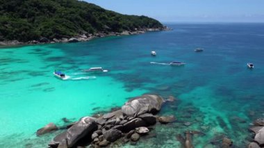 Turquoise water in the bay. View of the island.