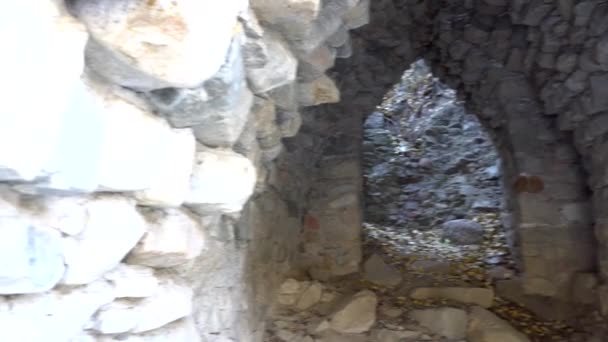 Zamek kamienny, w pobliżu murów i wewnątrz. — Wideo stockowe